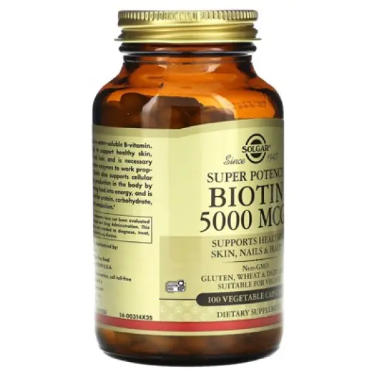 Solgar Biotin, 5,000 mcg, 100 Vegetable Capsules image {3}