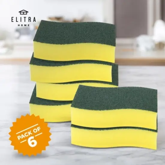 ELITRA HOME Heavy Duty Scrubber Sponge, with Smell Resistant Hydrophilic Foam Technology, Odorless - Green image {4}