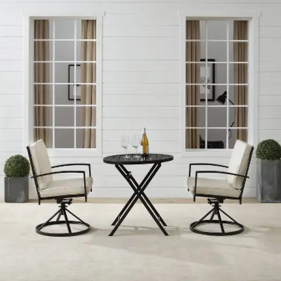 3pc Kaplan Outdoor Steel Bistro Set Oatmeal/Bronze - Crosley image {2}