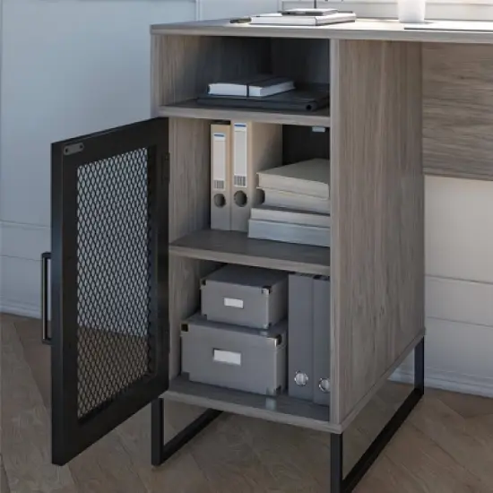 Pacer Single Pedestal Computer Desk Gray Oak - Room & Joy image {3}