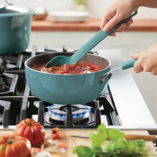 Rachael Ray Cook + Create Aluminum Nonstick Saucier Pan 3qt Agave Blue image {1}