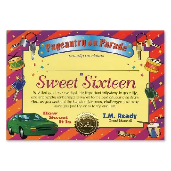 Beistle Sweet Sixteen Certificate, 5" x 7", (6/Pkg) Multicolored image {1}