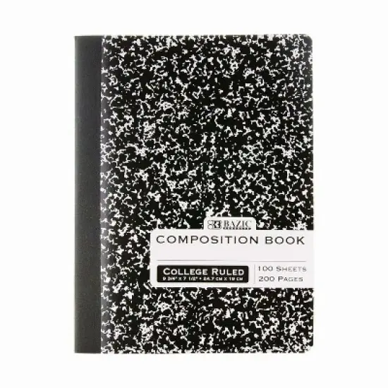 BAZIC Products&reg; Composition Book, College Ruled, Black Marble, 100 Sheets, Pack of 12 image {1}