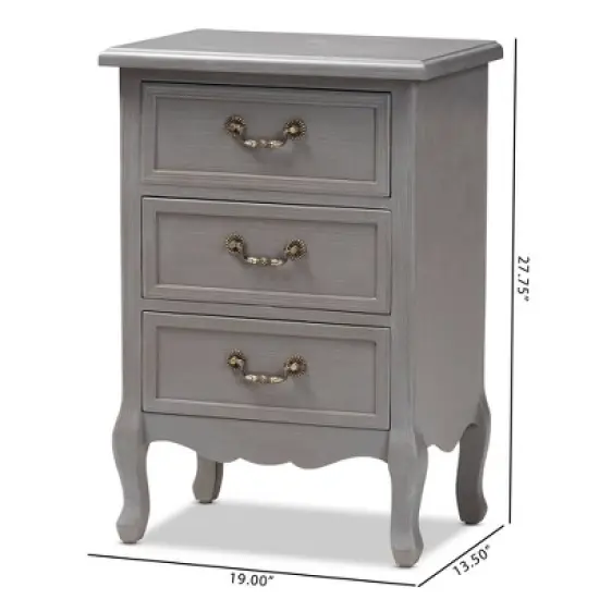 3 Drawer Capucine Finished Wood Nightstand Gray - Baxton Studio image {4}