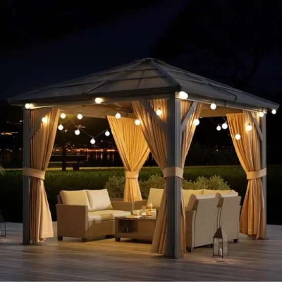 Garvee 10x10ft Gazebo, Hardtop Outdoor Canopy Permanent Gazebo with Netting and Curtains image {5}