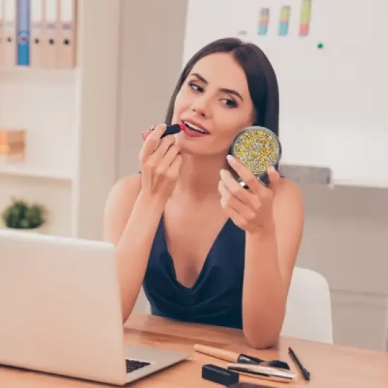 Unique Bargains Portable Rhinestones Cosmetic Mirror 1 Pc image {2}