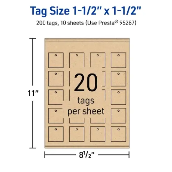 Avery Printable Square Tags with Sure Feed Technology, 1-1/2" x 1-1/2", Kraft Brown Cardstock, Print-to-the-Edge, Laser/Inkjet, 200 Total image {4}
