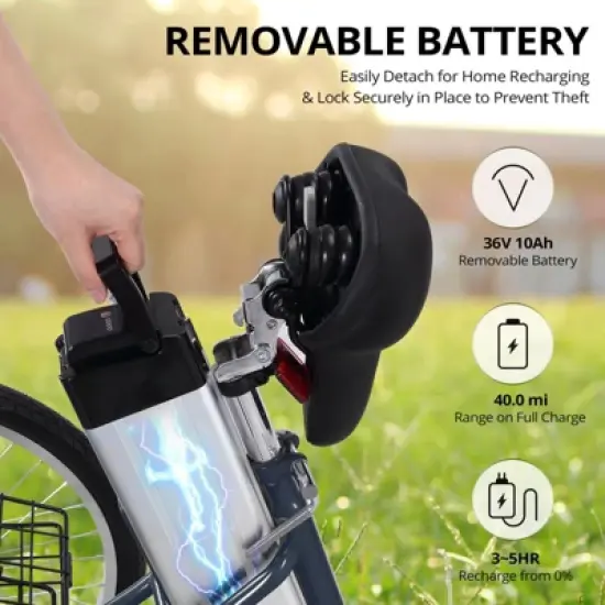 Electric Trike for Adults,  3 Wheel Motorized Bicycle ,36V 10Ah Removable Battery, Extra Large Basket image {2}