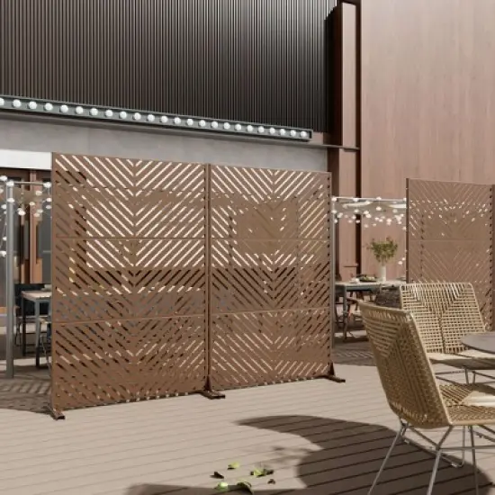 Brown Parallel Line Galvanized Sheet Screen, Outdoor Privacy Screen image {2}