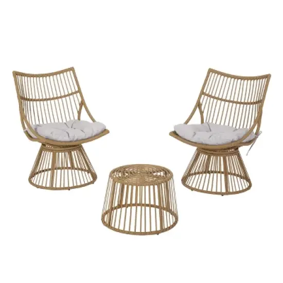 Christopher Knight Home Berton&nbsp;Outdoor Wicker Club Chairs and Side Table Set with Cushion image {1}