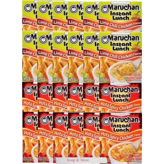 Maruchan Ramen Instant Cup Noodles 24 Count - 12 Lime Chili Chicken & 12 Hot & Spicy Chicken image {4}