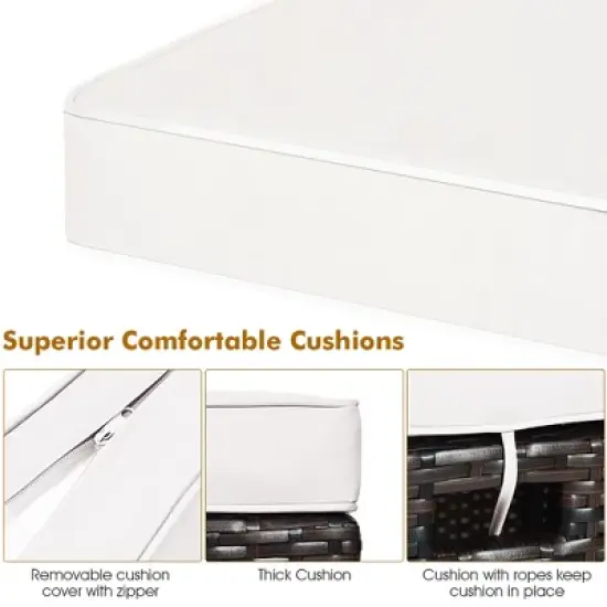 Costway 2PCS Patio Rattan Ottoman Cushioned Seat Beige image {6}