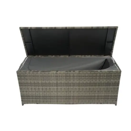 YOOCOZZ 113-Gallon Outdoor Wicker Rattan Deck Box with Large Storage Space, Lid and Removable Liner - Grey image {2}