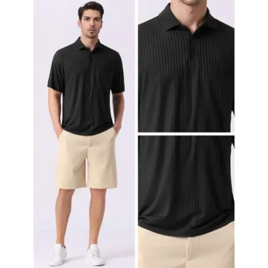 INSPIRE CHIC Men's Summer Casual Short Sleeve Solid Color Texture Knit Polo Shirts image {3}
