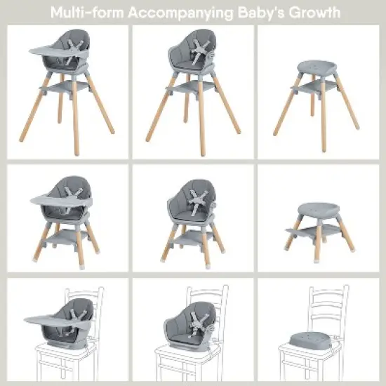 BabyBond Convertible Wooden Baby High Chair - 11 in 1 Design for High Chair, Booster Seat, Toddler Chair - Double Tray, 5-point Harness image {4}