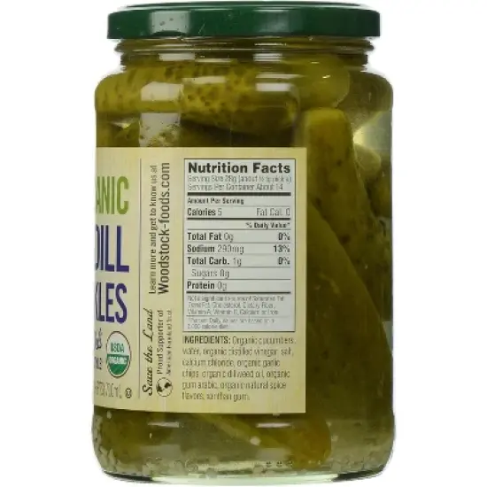 Woodstock Foods Organic Whole Kosher Dill Pickles - Case of 6/24 oz image {4}