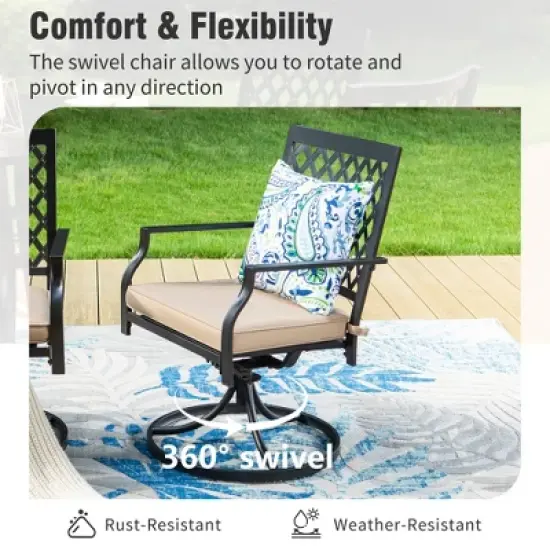 Captiva Designs 7pc Patio Dining Geometric Pattern Rectangular Steel Table & Mesh Back Metal Arm Chairs image {4}