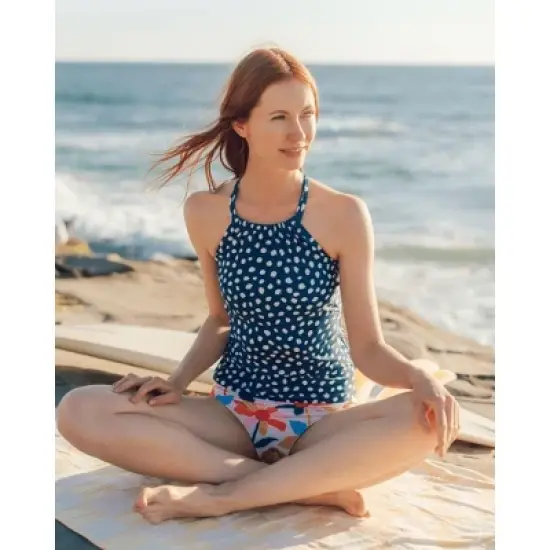Lime Ricki Women's Indigo Dot Double-Cinch Tankini Top image {4}