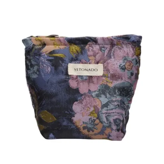 Unique Bargains Durable Flower Painting Handheld Makeup Bag Blue Purple 1 Pc image {7}