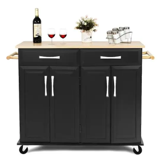 Costway Rolling Kitchen Trolley Island Black Cart Wood Top Storage Cabinet Utility W/ Drawers image {6}
