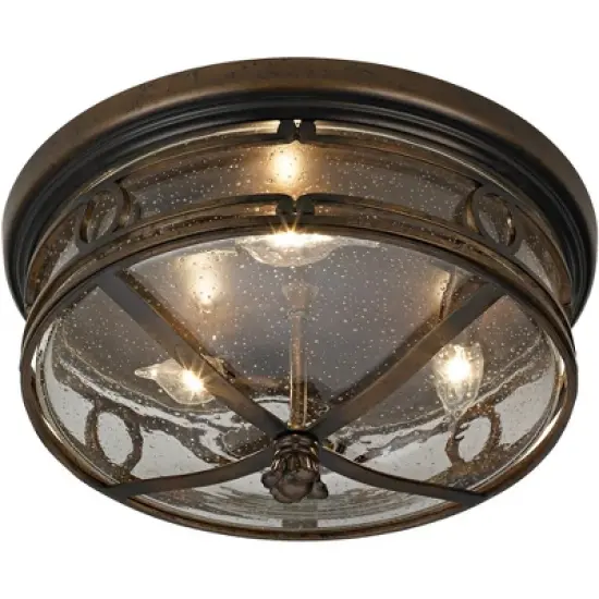 John Timberland Beverly Drive Rustic Flush Mount Outdoor Ceiling Light Bronze 7" Clear Seedy Glass for Post Exterior Barn Deck House Porch Yard Patio image {5}