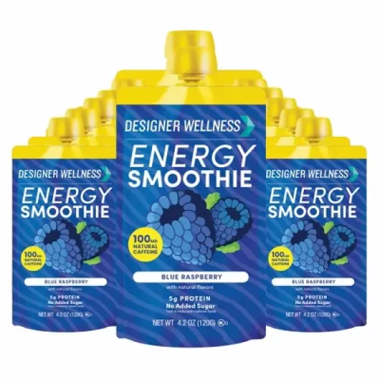 Designer Wellness Energy Smoothie, Real Fruit, 100mg Natural Caffeine, 5g Protein, Low Carb, Zero Added Sugar, Gluten-Free, Blue Raspberry, 12 Count image {6}