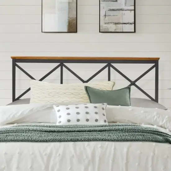 Ashford Metal Headboard Textured Black with Oak Finished Wood - Hillsdale Furniture image {1}
