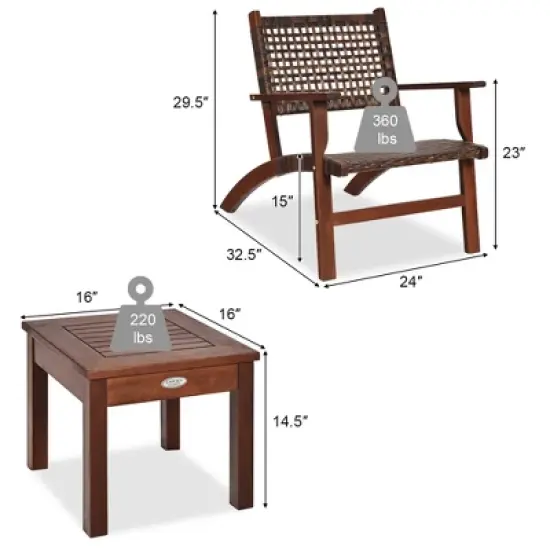Costway 3PCS  Patio Rattan Furniture Set  Coffee Table image {1}