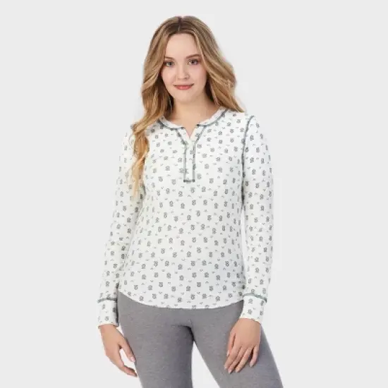  Warm Essentials by Cuddl Duds Women's Waffle Long Sleeve Henley Pajama Top image {3}