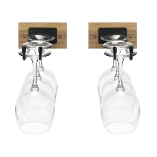 Sorbus Wall Mounted Wire & Mahogany Wood Glass Stemware Rack Set - for Wine Glasses, Champagne Glasses, and Drinkware image {8}