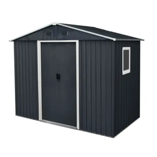 MOEPISY 8ft X 4ft Outdoor Metal Storage Shed With Window And Metal Foundation, Black And White image {5}