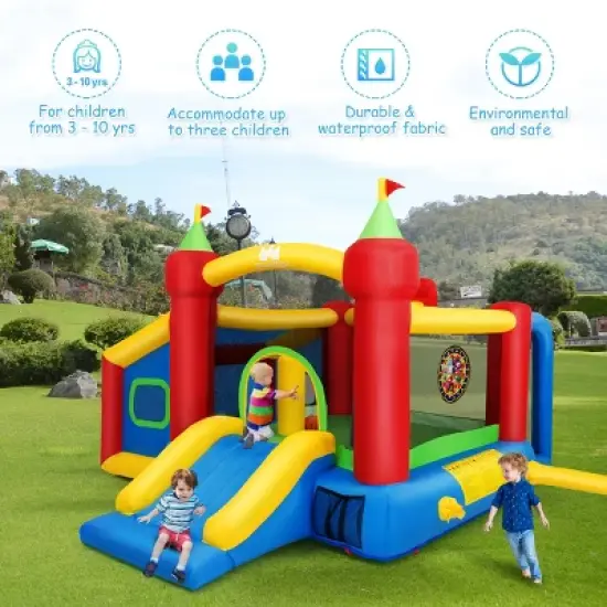 Costway Inflatable Bounce House, 7-in-1 Jump and Slide Bouncer w/ Basketball Rim, Football & Ocean Ball Playing Area, Dart Target(Without Blower) image {5}