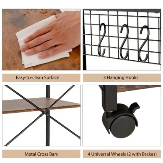 Costway 4-Tier Rolling Bakers Rack Industrial Utility Microwave Oven Stand Cart w/ Hooks image {4}