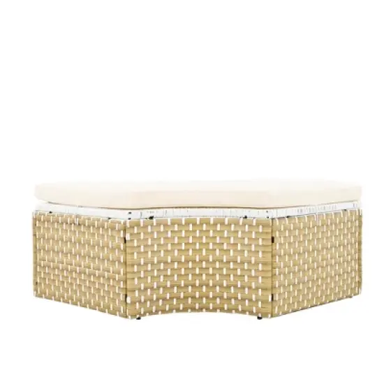 Round Outdoor Patio Sectional Sofa Set Rattan Daybed Two-Tone Weave Sunbed with Retractable Canopy, 4A -ModernLuxe image {13}