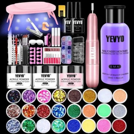 YEVYO Acrylic Nail Kit Nail Kit for Beginners with Everything, 24 Colors of Glitter Powder and Sequins image {7}