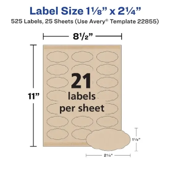 Avery Kraft Brown Scalloped Labels, 1-1/8" x 2-1/4", 525ct (22855) image {3}
