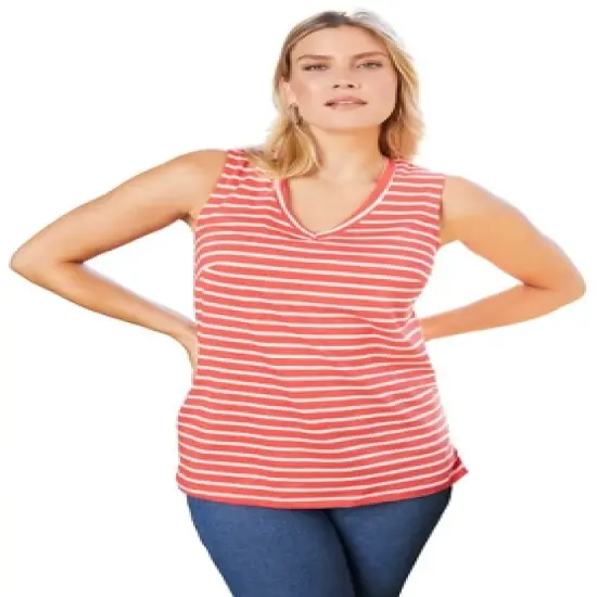 June + Vie by Roaman's Women&rsquo;s Plus Size V-Neck One + Only Tank Top image {3}