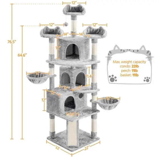 Yaheetech 76.5"H 5-Level Large Cat Tower with 3 Condos image {2}
