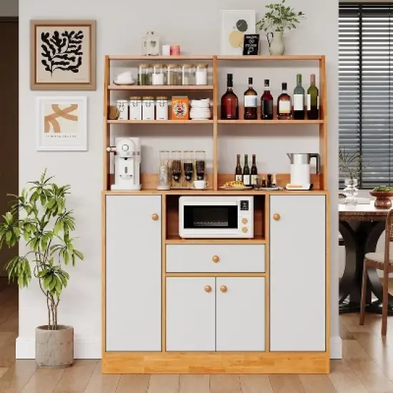 Wood Sideboard Buffet Cabinet, Large Cupboard Cabinet with Storage, Freestanding Kitchen Pantry Cabinets with Drawers, Adjustable Shelf & Storage Rack image {1}