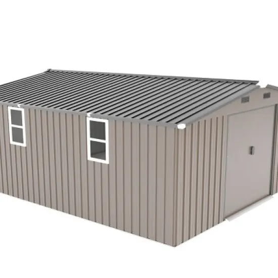 Heavy-Duty 10x12FT Metal Outdoor Storage Shed with Protective Film, Sunlit Windows & Waterproof Steel Panels - Coolbibila image {5}