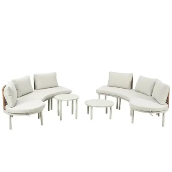 YOOCOZZ PE Wicker Rattan 8-Piece Patio Sectional Sofa with 2 High-Low Coffee Tables having Tempered Glass image {2}