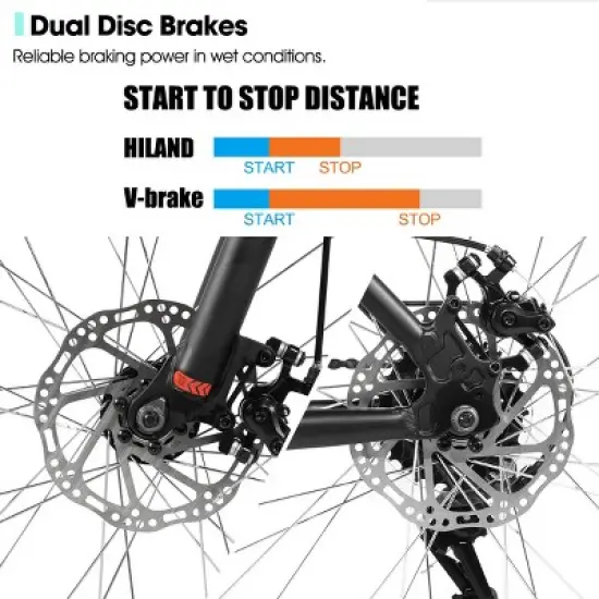 HILAND 26 Inch 27.5 Inch Mountain Bike for Adults, 18-Speed with Front Suspension, Lightweight Aluminum Frame, Dual Disc Brakes image {7}