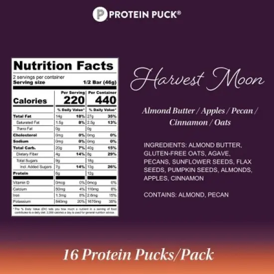 Protein Puck Harvest Moon Nutrition Bars - Apple Cinnamon - 3.25oz image {2}
