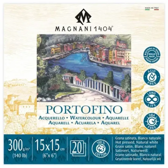 Magnani 1404 Portofino Hot Press 100% Cotton Watercolor Paper Pad, 20 Sheets, 140 lb, Acid-Free, UV Resistant, Deckled Edges, Vegan Sized Water Color image {6}
