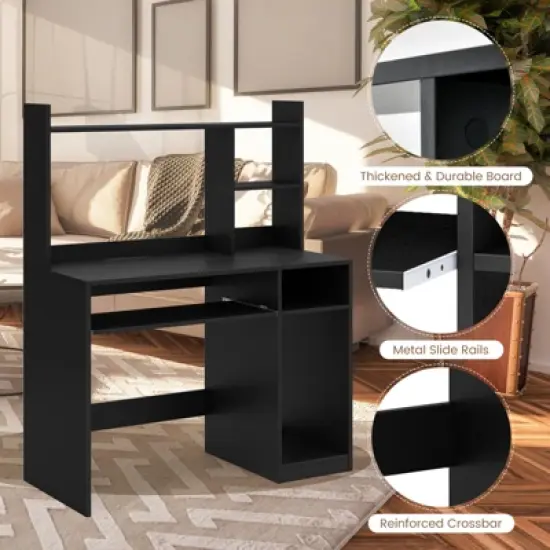 Costway Computer Desk Study Bookcase Workstation with Charging Station Hutch & CPU Stand image {7}