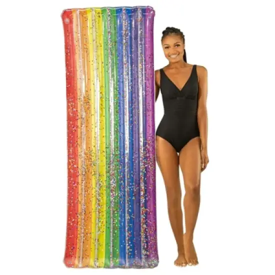 PoolCandy Large Inflatable Rainbow Pool Raft Deluxe Ultra Durable Sun Tan Fun Great For Pools, Lakes, And More image {3}