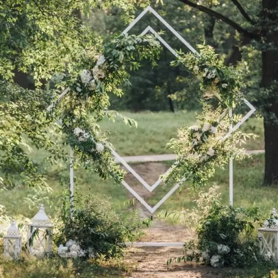 Artloge Double-Diamond Shaped Wedding Arch Backdrop Geometric Metal Frame Backdrop Stand Balloon Flower Holder for Garden Party Event Decor image {9}