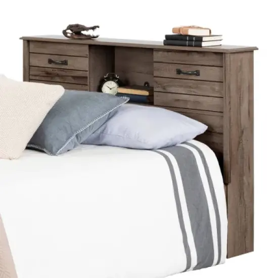 Full Ulysses Kids' Bookcase Headboard with Doors Fall Oak - South Shore: Full Size, Modern, Wood, Brown image {8}