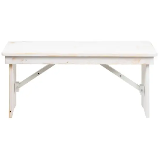 Emma and Oliver 40" x 12" Antique Rustic Solid Pine Folding Farm Bench - Portable Bench image {2}