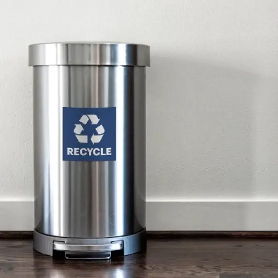 Avery Recycle Stickers, Blue Recycle Signs for Bins, Containers, Trash Cans and Walls, Waterproof, UV Resistant, Preprinted, 4" x 4", 8 Total image {2}